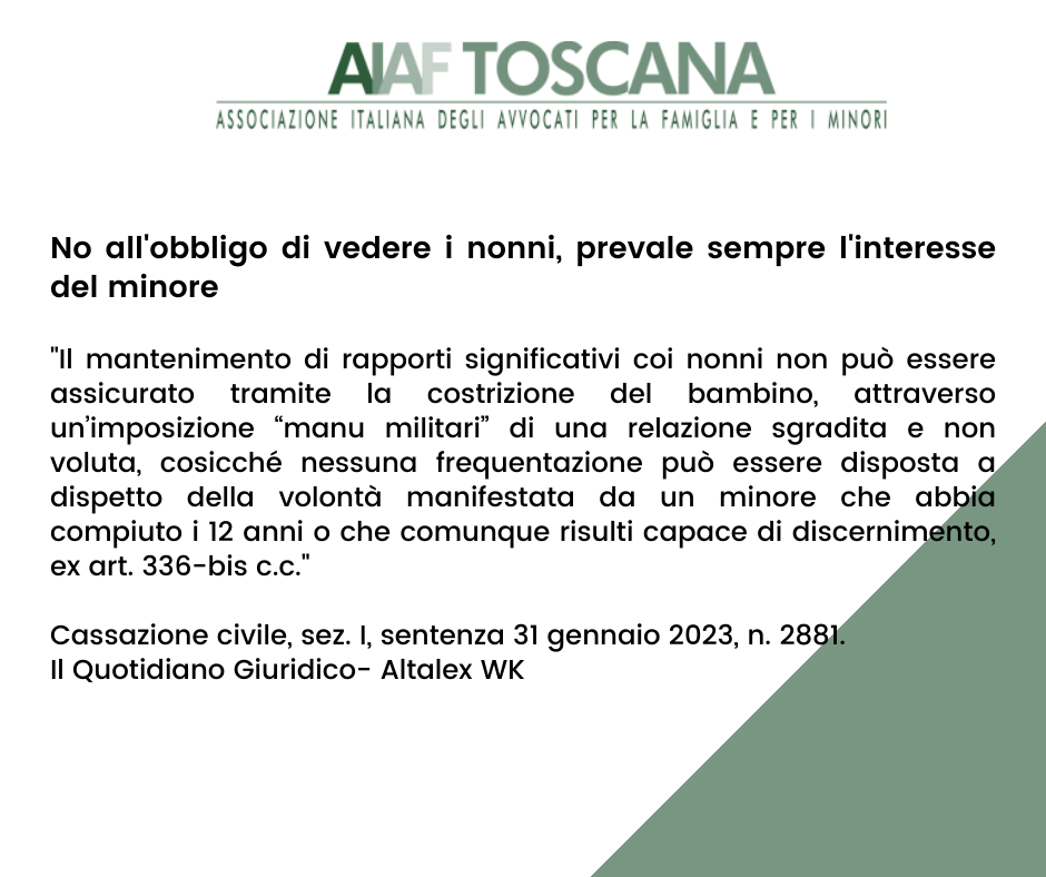 Rassegna giurisprudenziale - No all'obbligo di vedere i nonni, prevale sempre l'interesse del minore
